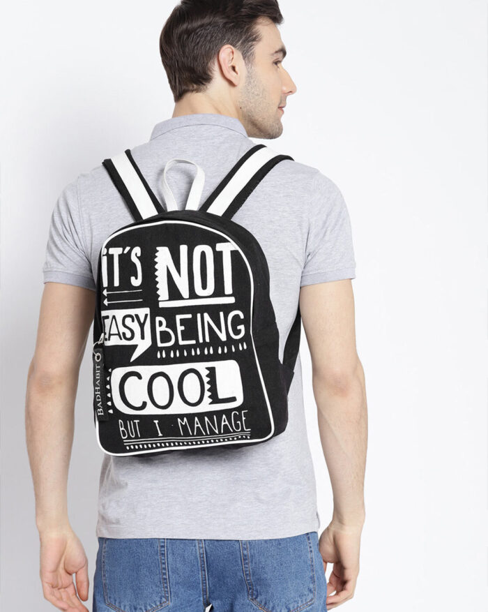 Bad Habit Black Typographic Backpack Model Image
