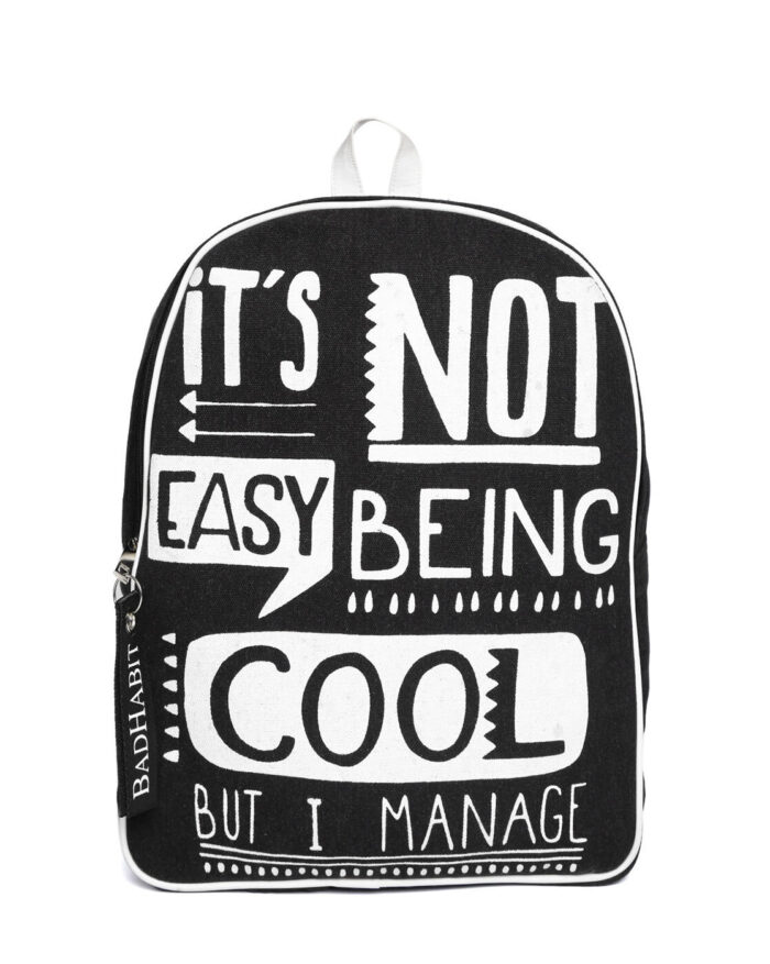 Bad Habit Black Typographic Backpack Front Image