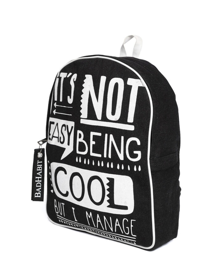 Bad Habit Black Typographic Backpack Side Image