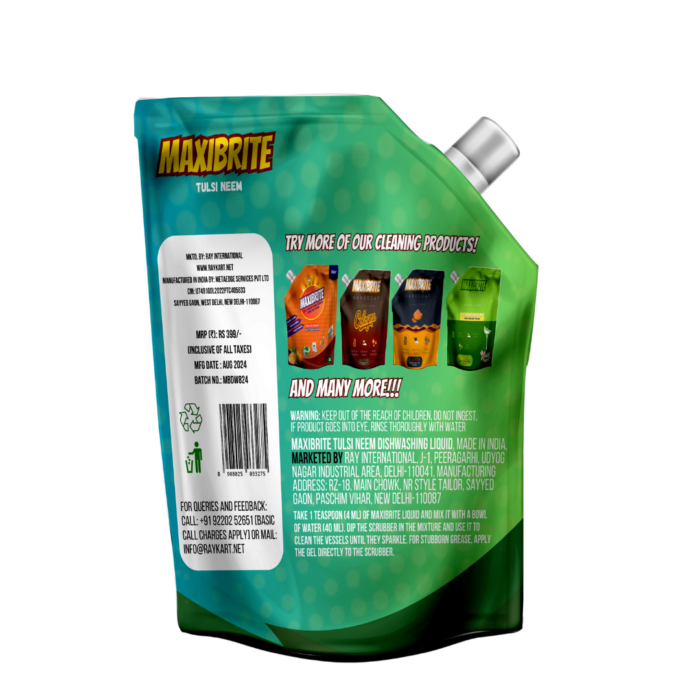 Maxibrite Tulsi Neem Dishwash 2L Pack Back Image